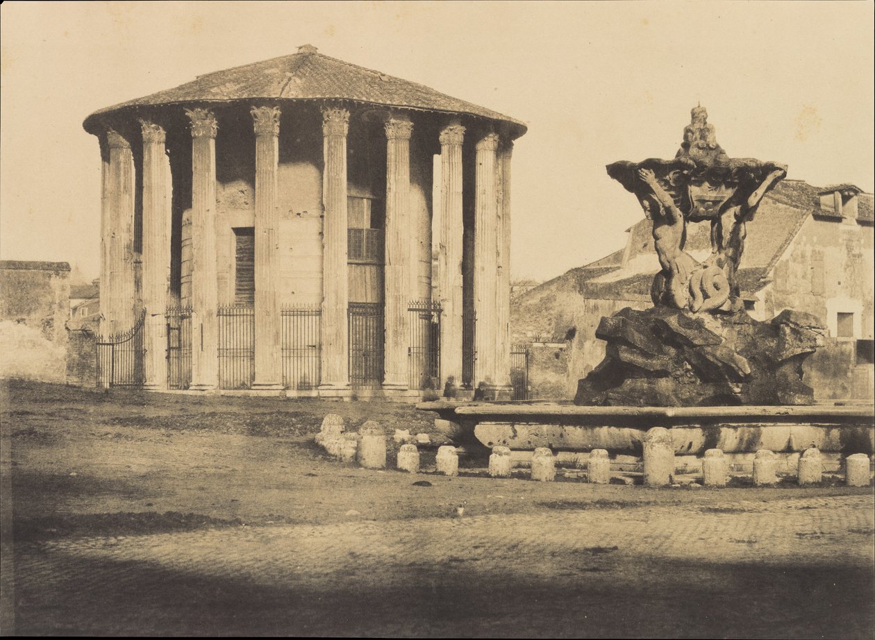Vesta Tapınağı ve Çeşmesi, Piazza Bocca della Verita, ca. 1855. by Firmin Eugène Le Dien.