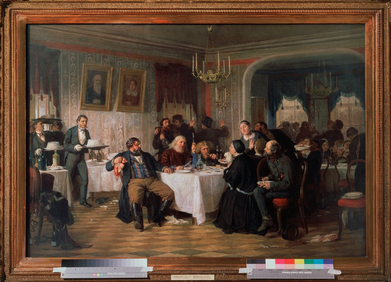 Tüccarın Cenaze Ziyafeti - Firs Sergeevich Zhuraviev (1836-1901), tuval üzerine yağlı boya, yaklaşık 1870, Rus sanatı 19. yüzyıl - Devlet Tretyakov Galerisi, Moskova by Firs Sergeevich Zhuravlev