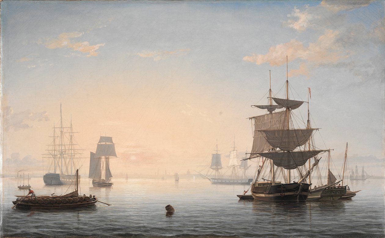 Uzaktaki Şehir ile Boston Limanı by Fitz Henry Lane