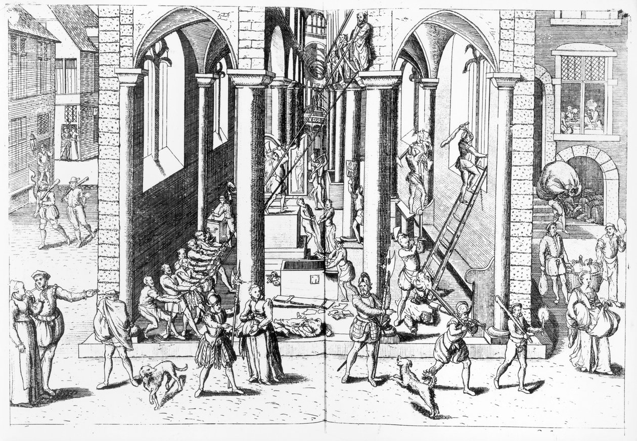 Kalvinistler, Katolik Kiliselerinde heykelleri yıkıyorlar, 1566 by Flemish School
