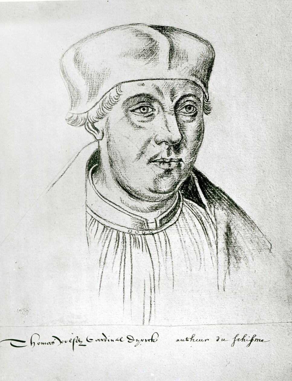 Ms 266 f.257 Portrait of Thomas Wolsey, cardinal of York, from the Recueil d