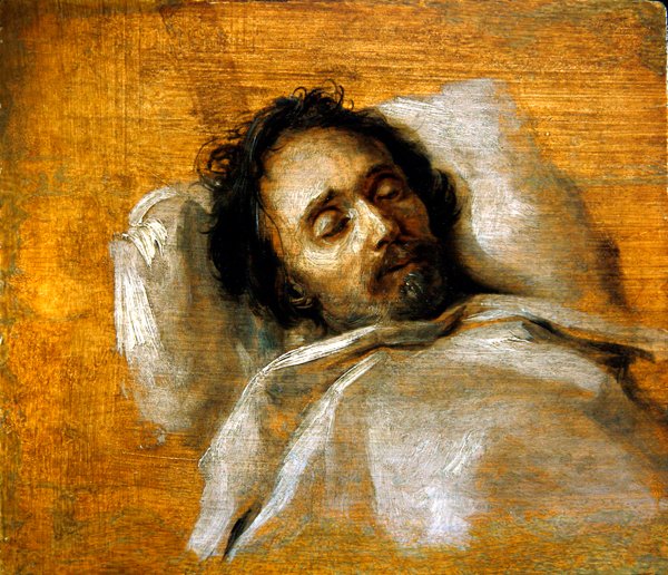 Ölüm Yatağında Bir Adamın Çalışması (panelde yağlı boya) by Flemish School