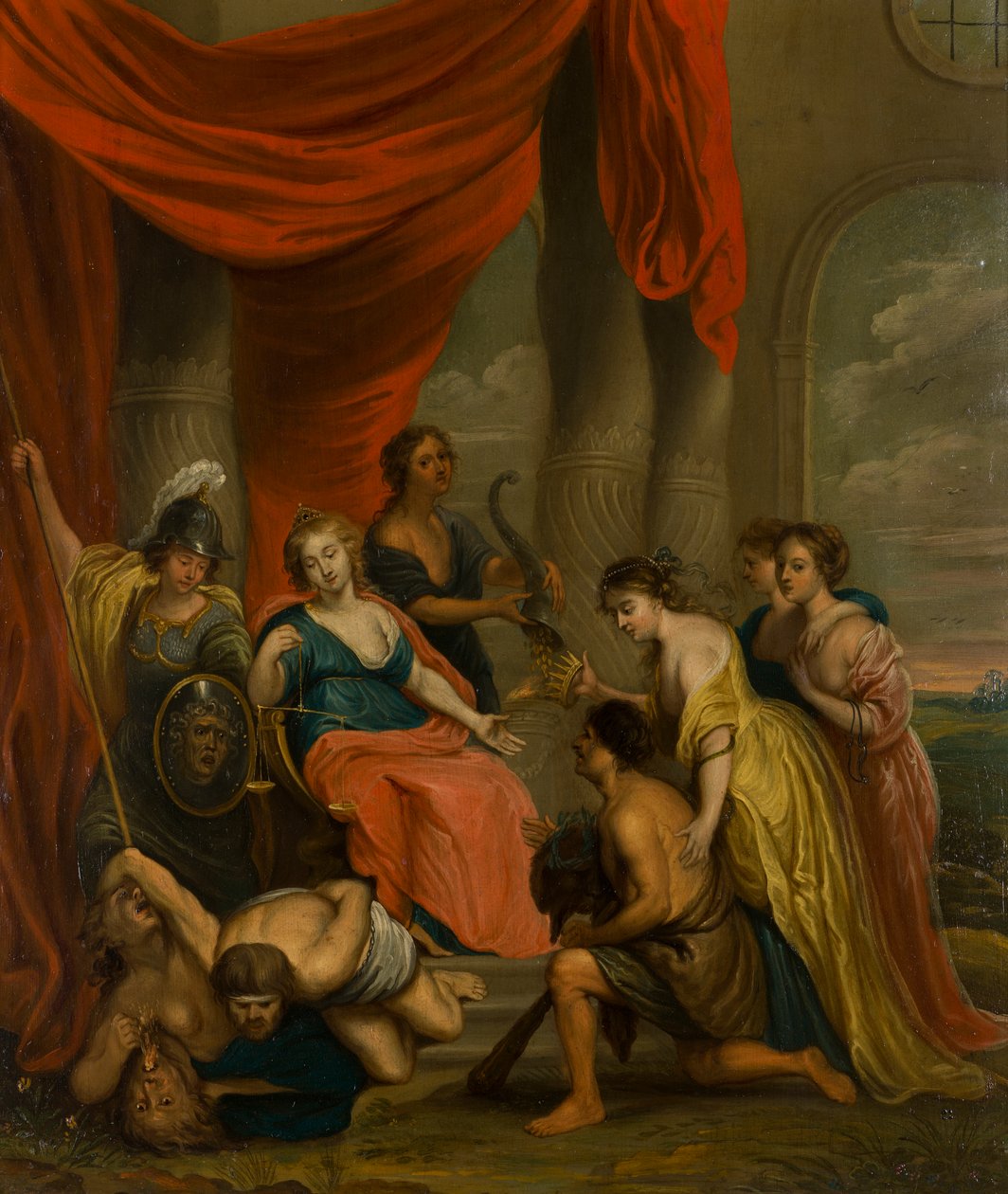 Alegorik Bir Adalet Tablosu, c.1630-1700 (bakır üzerine yağlı boya) by Flemish School