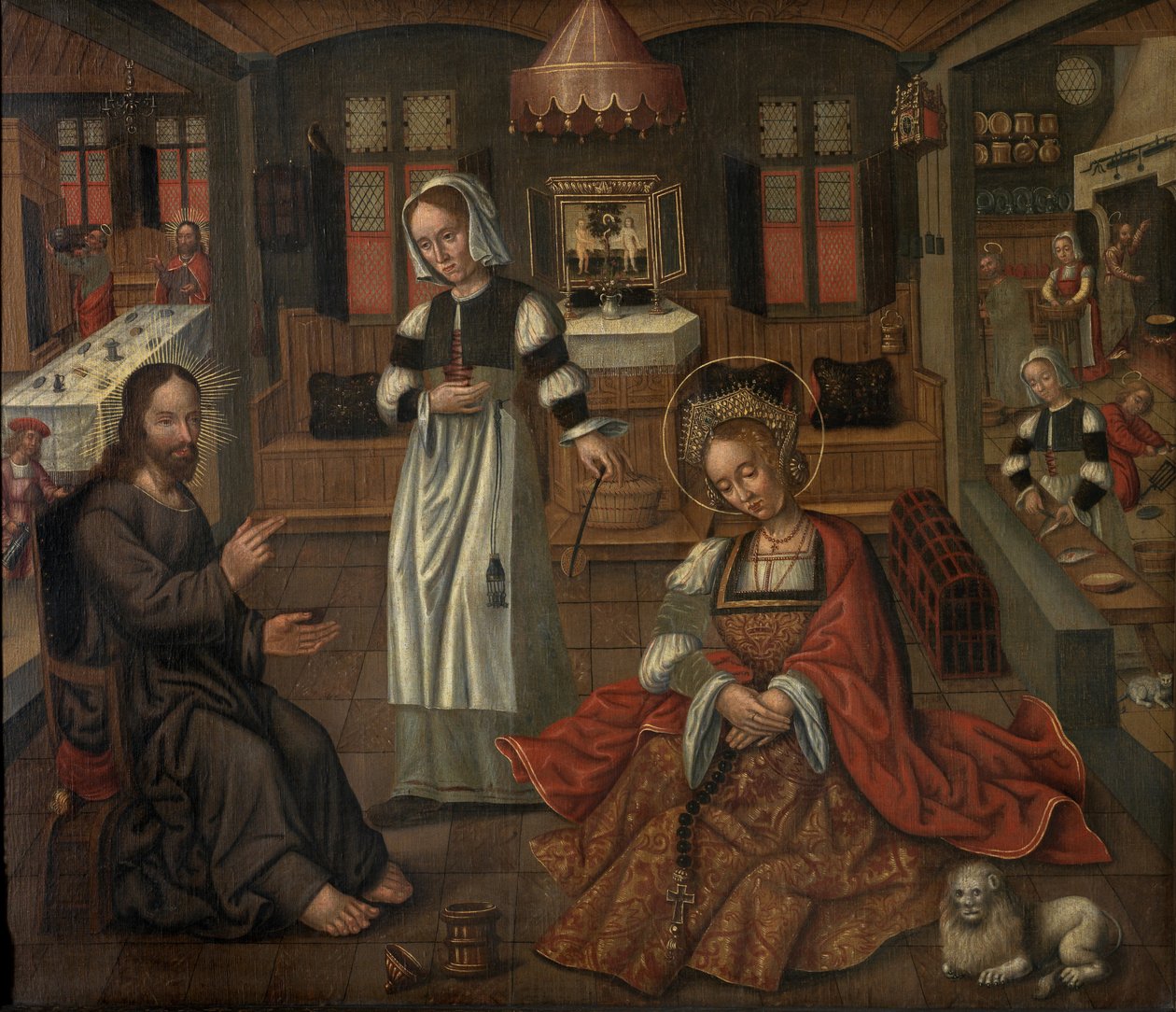 Bethany'de Mesih, Marta ve Meryem'in Evi'nde (panel üzerine yağlıboya) by Flemish School