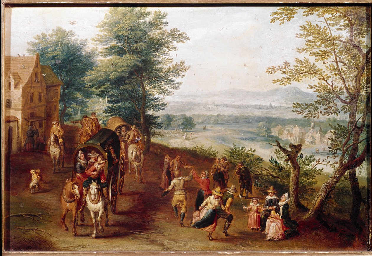 Ülke dansı Köy partisi sahnesi. Flaman okulunun resmi. 17. yüzyıl Lizbon, Museo di Arte Antica by Flemish School