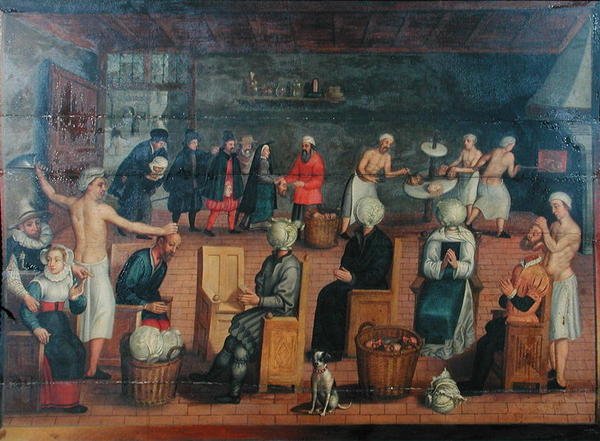 Kafaları kesmek ve kafaları lahanalarla değiştirmek: kafaları pişirmek ve üzerlerine makyaj yapmak (tuval üzerine yağlı boya) by Flemish School