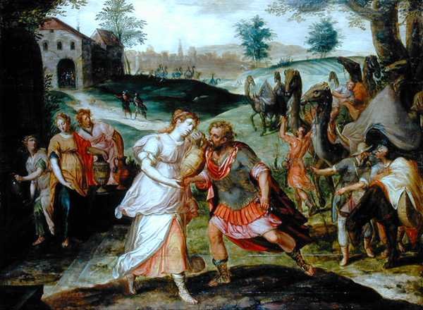 Eliezer ve Rebecca Kuyuda, c.1580 (panelde yağ) by Flemish School