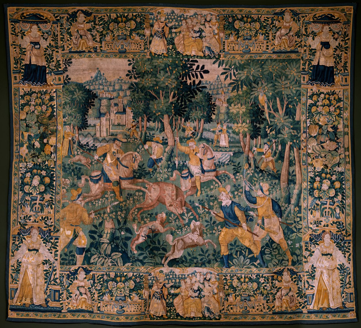 Flaman halısı. Geyik avı (Geyik avı). Oudenaarde Atölyesi. 295x331cm. Env (82941)-1 / ÖZEL. 17. yüzyıl. by Flemish School
