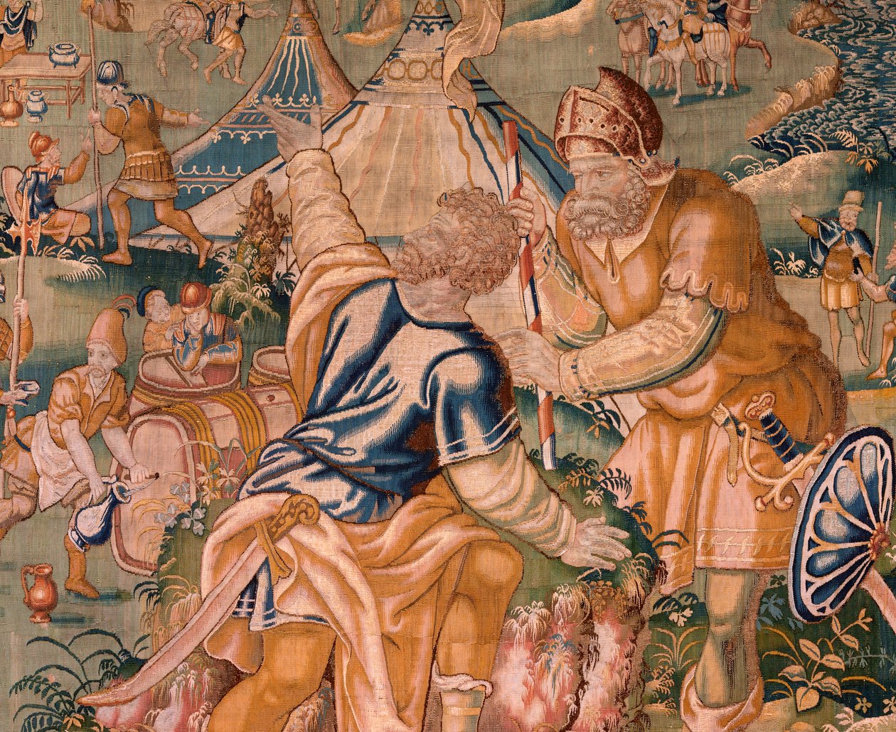 Flaman halısı. Granikos Nehri yakınında askeri kamp. Oudenaarde Atölyesi. 377x393cm. Env 83104-9 /00011. 17. yüzyıl. by Flemish School