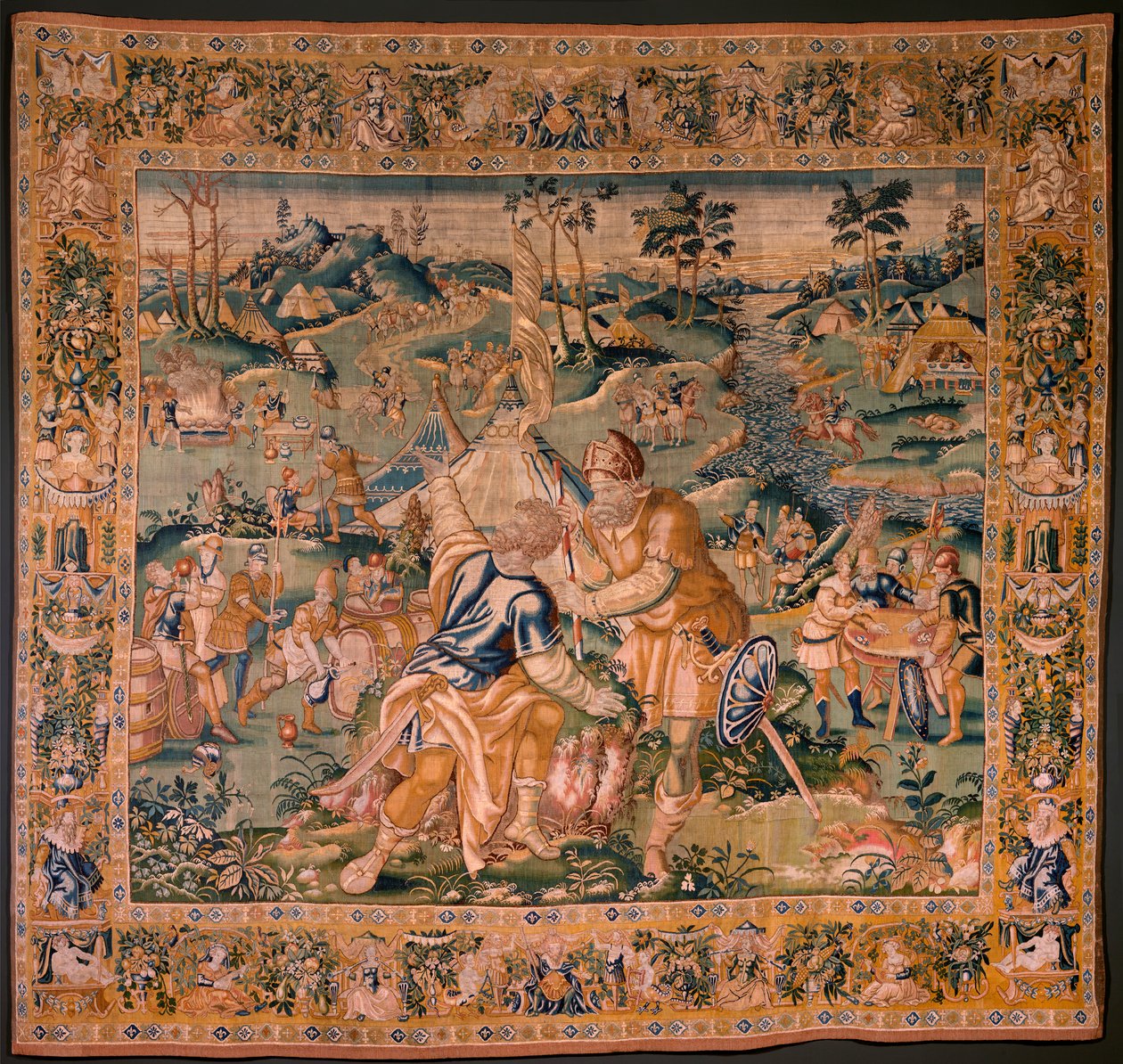 Flaman halısı. Granikos Nehri yakınında askeri kamp. Oudenaarde Atölyesi. 377x393cm. Env 83104-9 /00011. 17. yüzyıl. by Flemish School