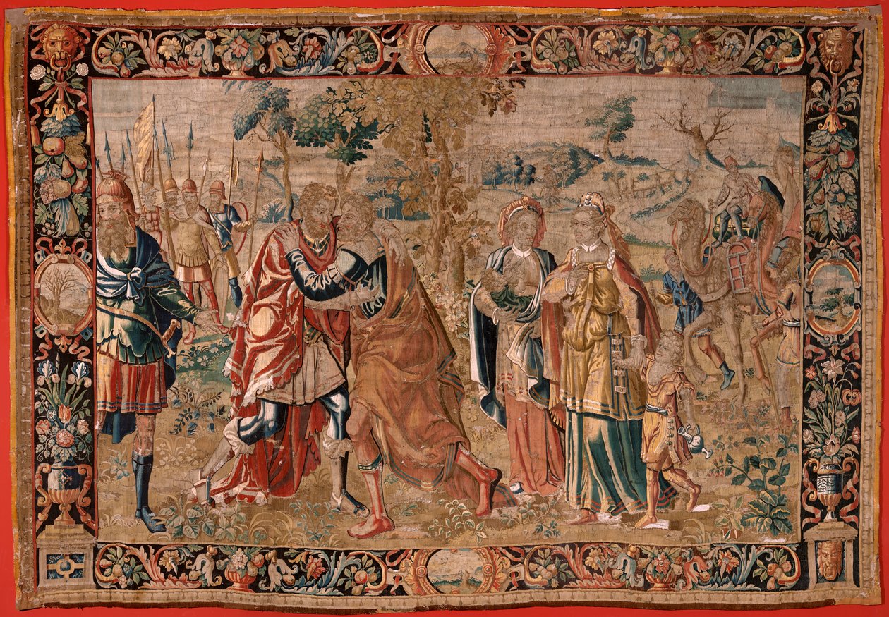 Flaman halısı. Seri Esau ve . Yakup ve Esav arasındaki buluşma (Encuentro entre Jacob y Esaú). Serinin üçüncü halısı. Hollanda imalatı, 16. yüzyılın ikinci yarısı. Kumaş Yün. Konum Bari Aziz Nikolaos Kilisesi (müze açıldı by Flemish School