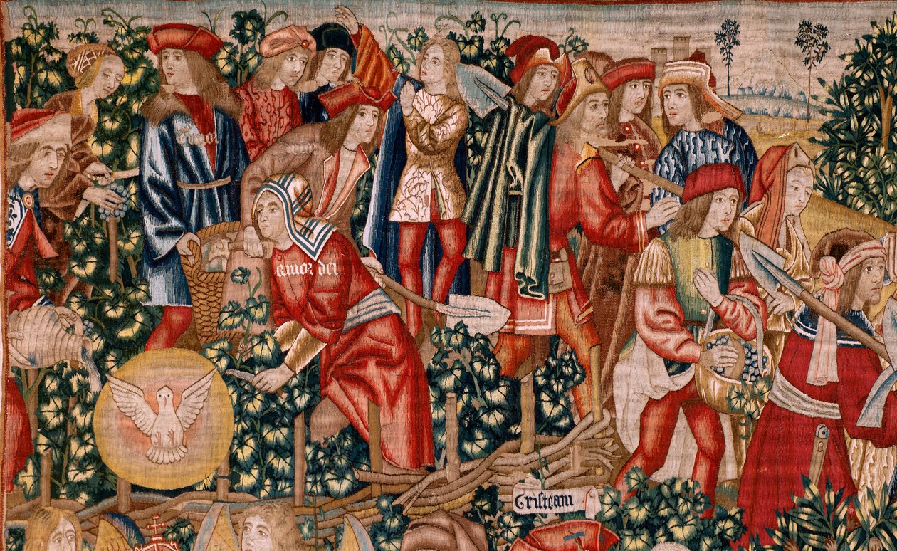 Flaman halısı. Dizi Bağdaki İşçilerin Meselleri. Dinar ödemesi (El pago del denario). Serinin ikinci halısı. Brüksel imalatı, Pieter van Aelst