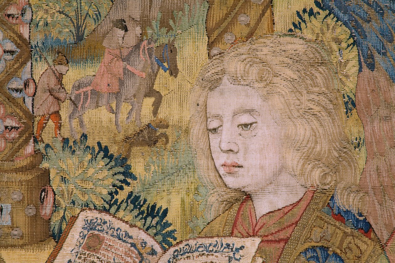 Flaman halısı. Çocuklu Bakire ve melekler (Maria, Kind en engelen ile tanıştı). 1500 civarı. by Flemish School