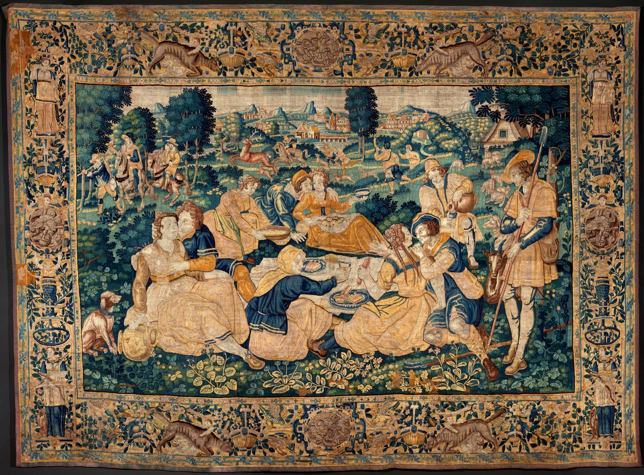 Flaman halısı. Köy yemeği. Oudenaarde Atölyesi. 331x465cm. Iinv (83073)-8 / 00008. 17. yüzyıl. by Flemish School