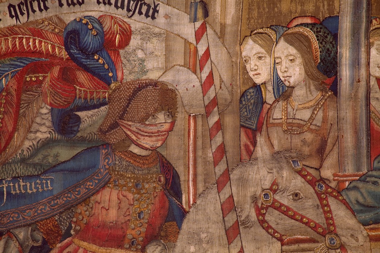 Flaman halısı. Zamanın Zaferi (De triomf van de Tijd, Zamanın Zaferi). Yün ve ipek. 347x342cm. Özel koleksiyon. Ca 1504. Detay. by Flemish School