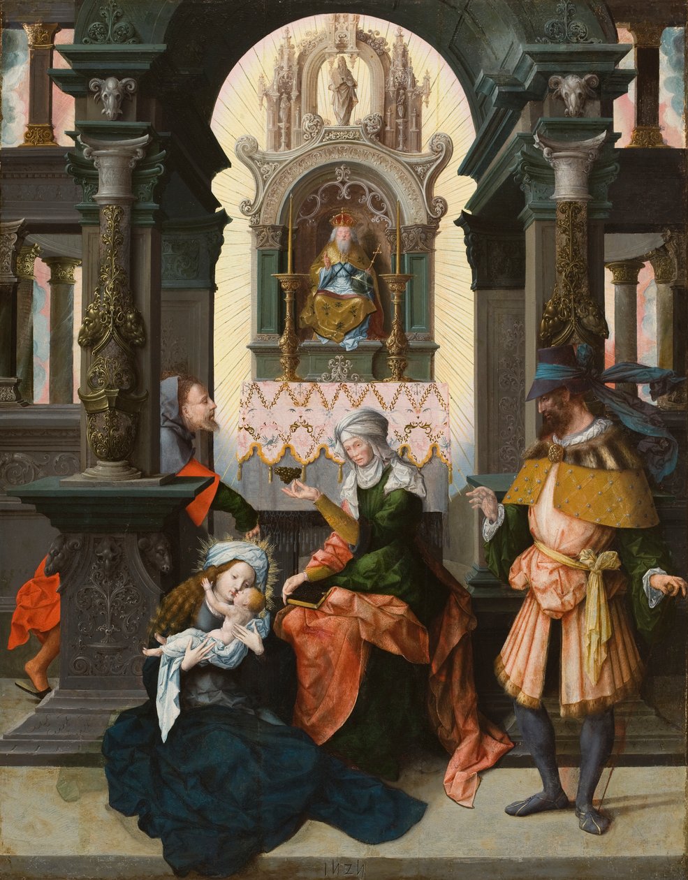 Aziz Anne ve Aziz Joachim ile Kutsal Aile, 1525 (meşe panel üzerinde yağlı boya) by Flemish School