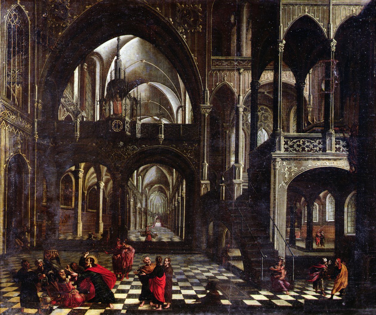 Bir Kilisenin İçi veya Tüccarları Tapınaktan Kovalayan İsa by Flemish School