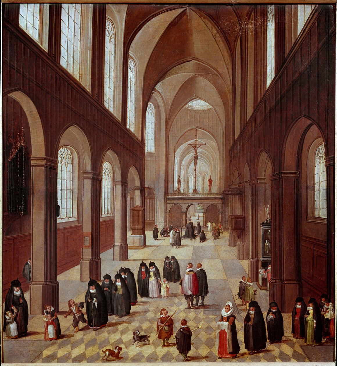 Kilisenin iç görünümü 17. yüzyıl Madrid Flaman okulunun resmi, Musee Lazaro Galdiano by Flemish School