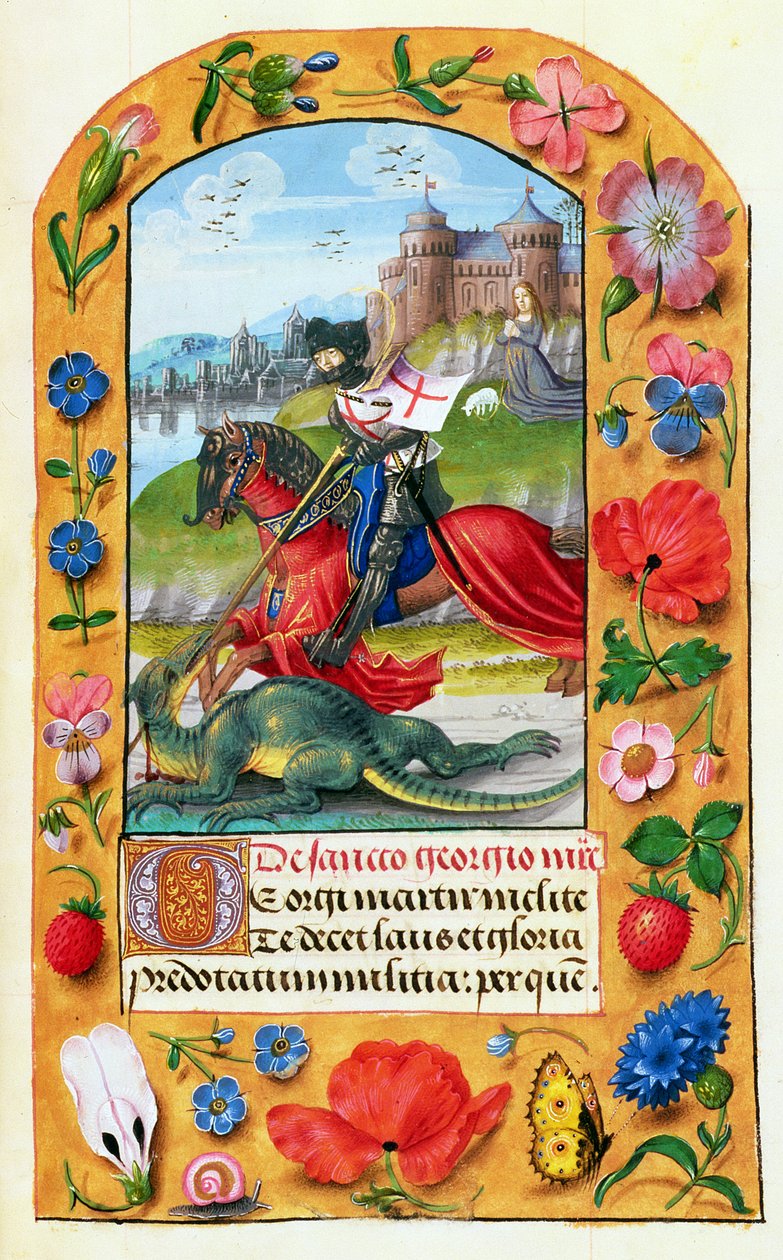 MS 1058-1975 f.173r Aziz George ve Ejderha, bir Saatler Kitabından, muhtemelen Bruges, c.1500-05 by Flemish School