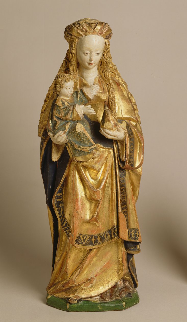 Madonna ve Çocuk, Mechelen Okulu, c.1500 (çok renkli ve yaldızlı meşe) by Flemish School