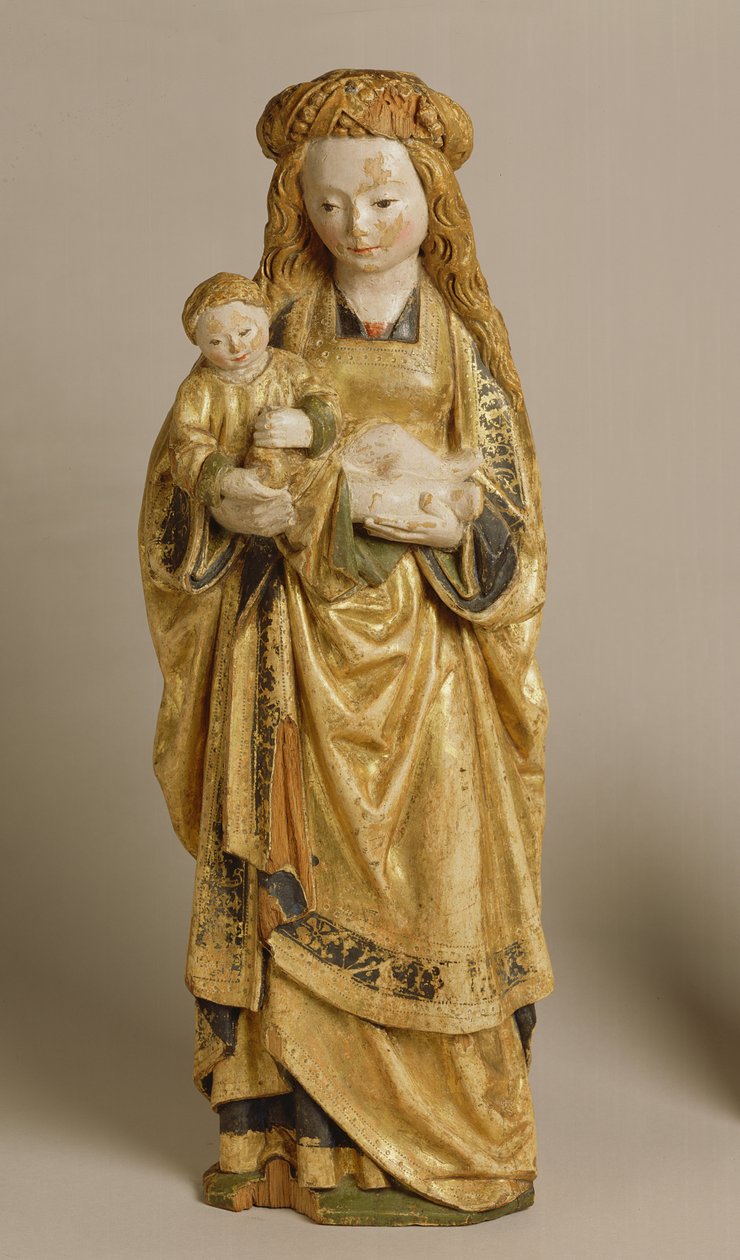 Madonna ve Çocuk, Mechelen Okulu, c.1500 (çok renkli ve yaldızlı meşe) by Flemish School