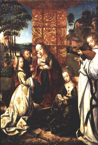 Aziz Catherine, bir melek ve diğer figürler ile Madonna ve Çocuk by Flemish School