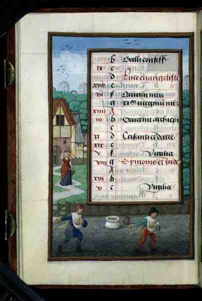 Ms 1058-1975 f.10v Mısır Eken İki Adam, bir Saatler Kitabından Ekim ayı için ışıklı takvim sayfası, c.1500 (parşömen) by Flemish School