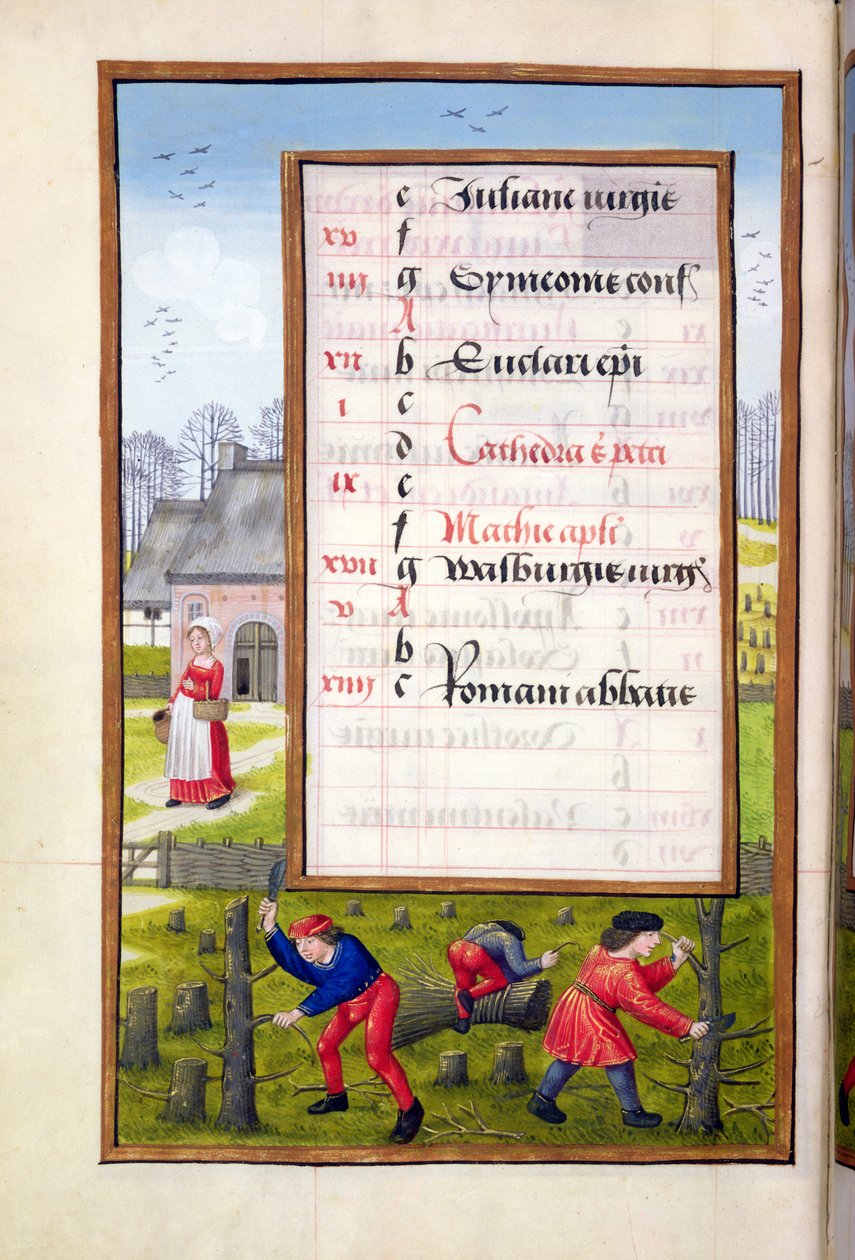 Ms 1058-1975 f2v Ağaç Kesme ve İbne Bağlama, Saatler Kitabından, c.1500 by Flemish School