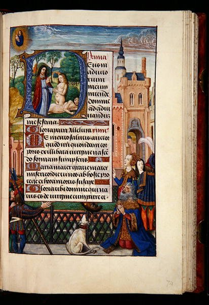 Ms 1058-1975, f.74r: Kral Davut, Bakire ve Çocuğa dua ediyor ve Havva