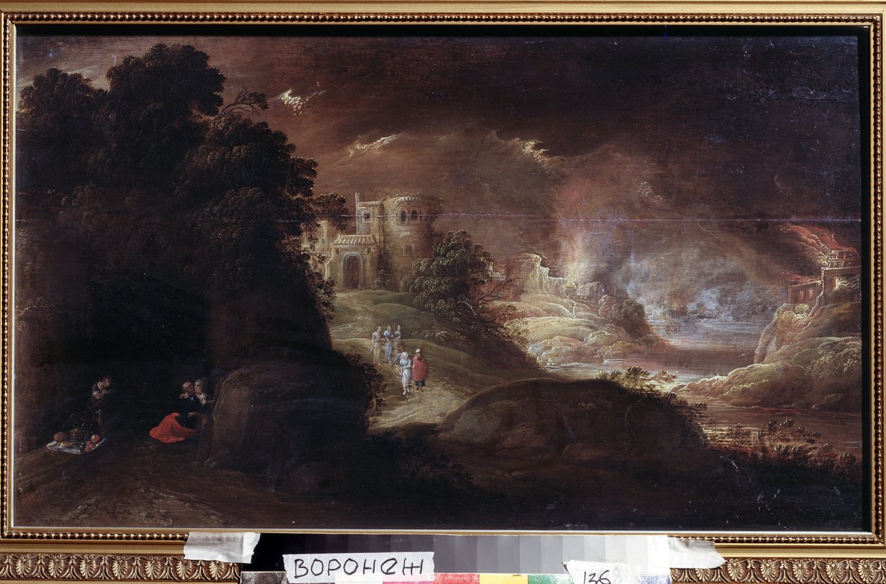 Sodom ve Gomora (Sodom ve Gomorra). Anonim resim. Tuval üzerine yağlıboya by Flemish School