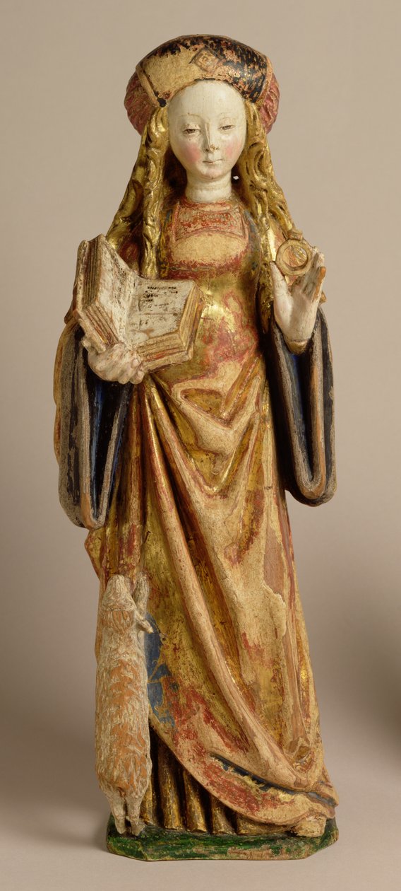 St. Agnes, Mechelen Okulu, c.1500 (polikrom ve yaldızlı meşe) by Flemish School