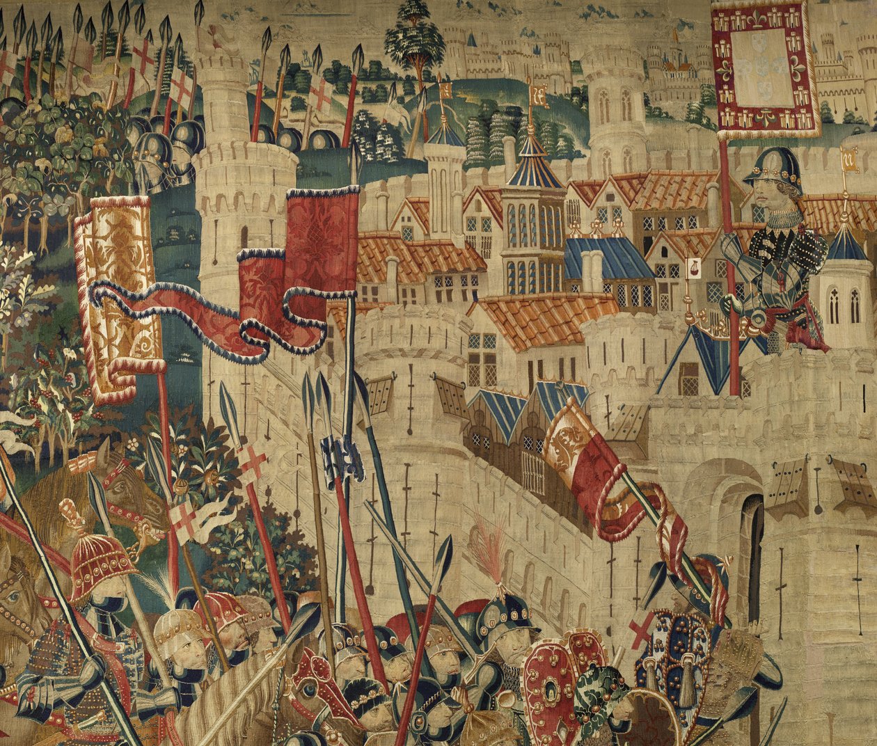 Portekiz Kralı V. Alfonso'nun Fetihlerini gösteren duvar halısı (Conquistas de Alfonso V de Portekiz), Tournai. Detay. (Yün ve ipek) by Flemish School