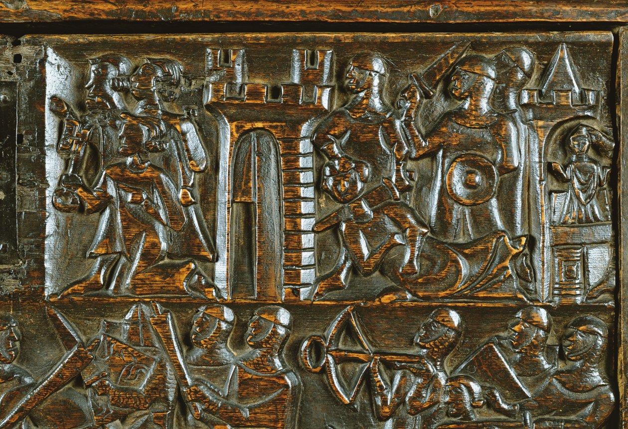 Fransız süvarilerini yenen Flaman piyadelerini tasvir eden Courtrai Sandığı (detay) by Flemish School