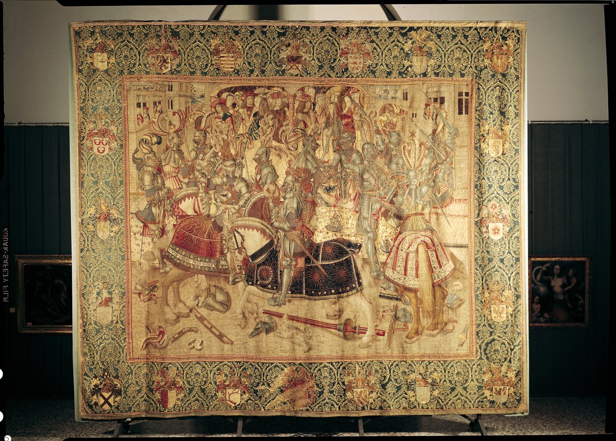 Turnuva, Brüksel atölyesinden dikey dokuma duvar halısı, c.1497 by Flemish School