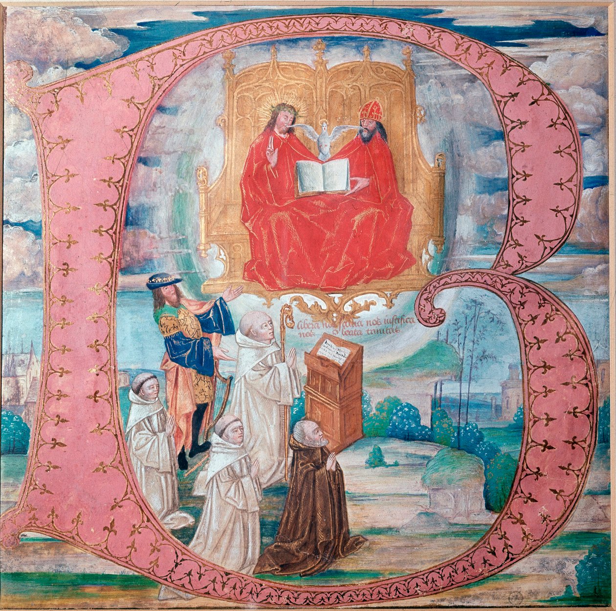 Kutsal üçlü, ilk harf B (minyatür by Flemish School