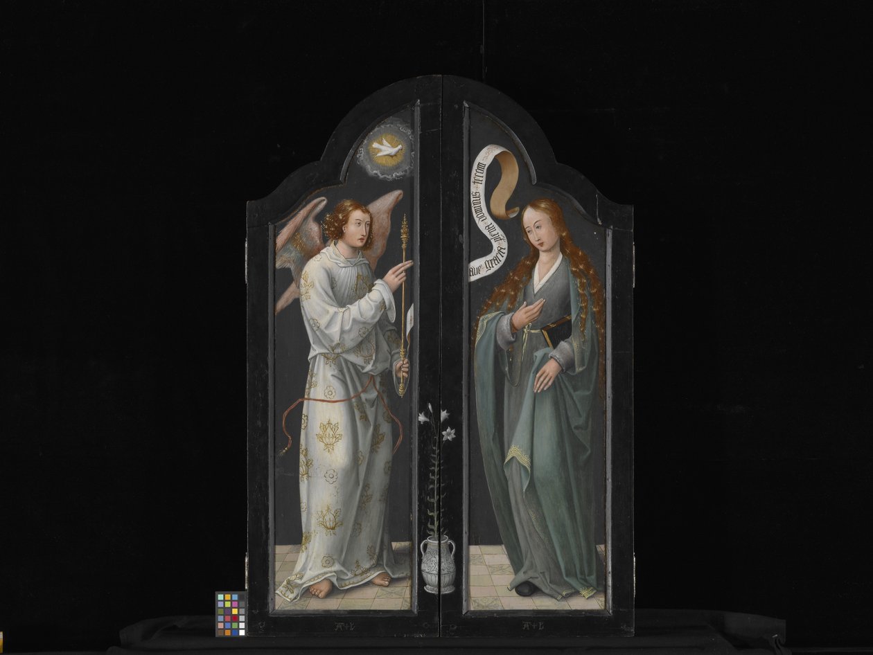 Bakire ve Çocuk, Aziz Barbara ve Aziz Catherine ile Üç Parçalı (ahşap üzerine yağlıboya) by Flemish School
