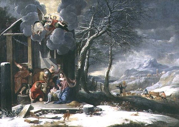 Doğuş ile Kış Manzarası (tuval üzerine yağlı boya) by Flemish School