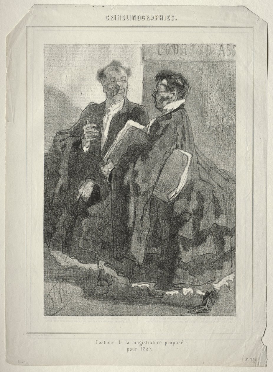 Krinolinografiler. 1857 için önerilen yargı kostümü. by Félicien Rops