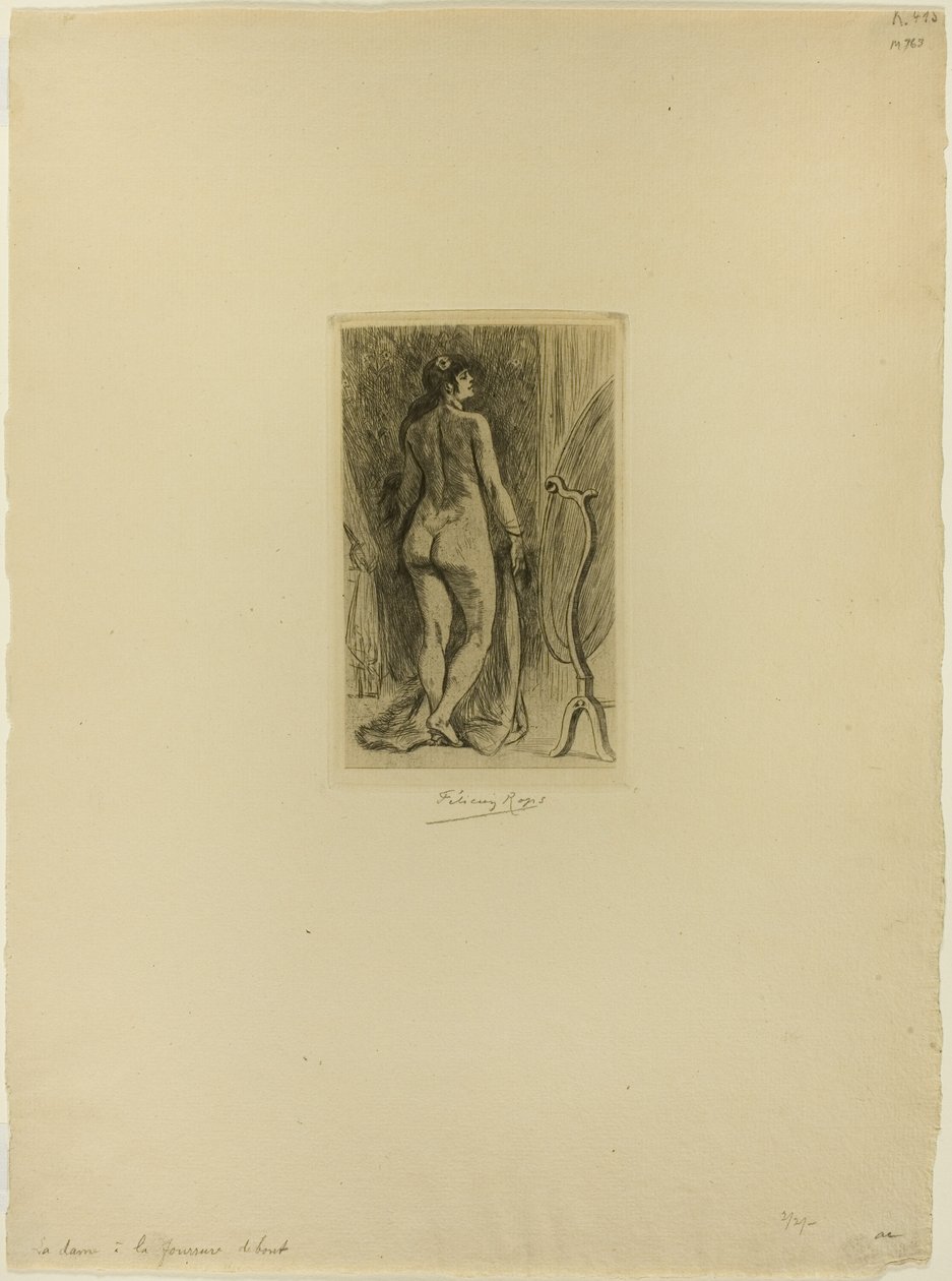 Kürklü duran kadın by Félicien Rops