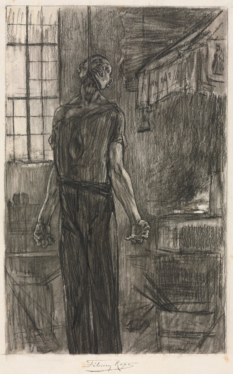 Demir Ocağındaki Asılan Adam, c. 1880. by Félicien Rops