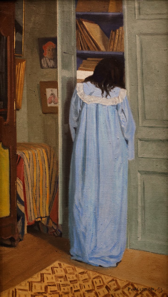 İç mekan, mavili kadın bir dolapta arıyor by Felix Edouard Vallotton