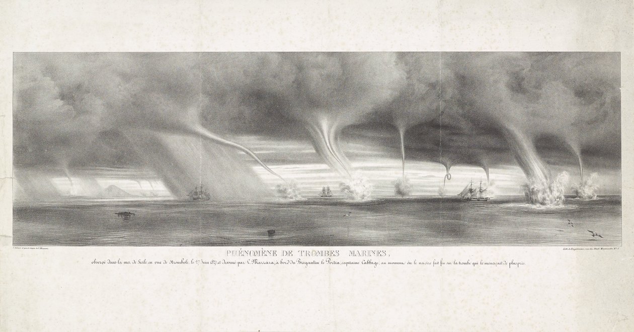 Waterhozen op zee bij Sicilya, 1827 Sicilya denizinde, Stromboli