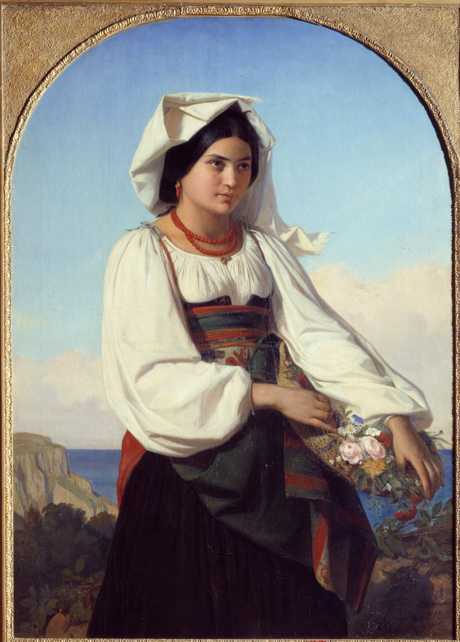 Çiçek Giyen Genç Kız Tablosu Felix Joseph Barrias (1822-1907) 1846 Nantes, Musee des Beaux Arts by Félix Joseph Barrias