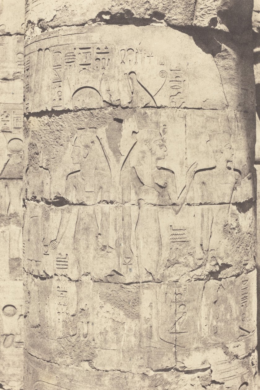 Karnak Thebes, Saray--Hipostil Salonu--Central Colonnade--Fut Dekorasyonu, 1853. by Félix Teynard