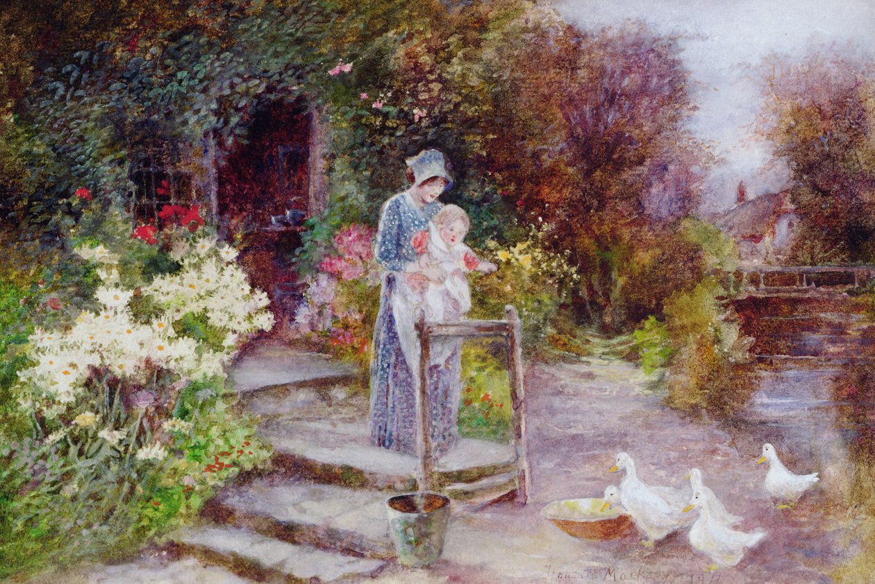 Bir Kulübe Bahçesinde Kadın ve Çocuk by Florence Agnes Mackay