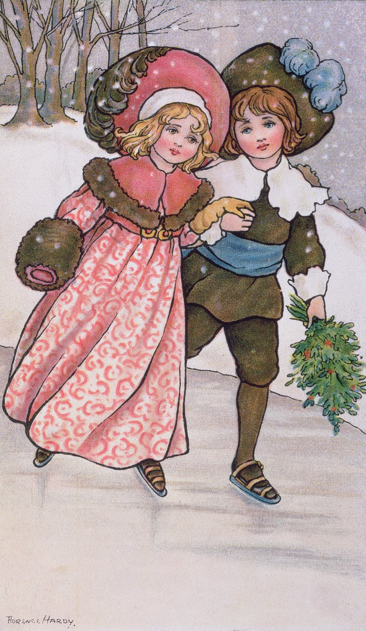 Kız ve Erkek Buz Pateni, 19. yüzyılın sonları veya 20. yüzyılın başlarında by Florence Hardy