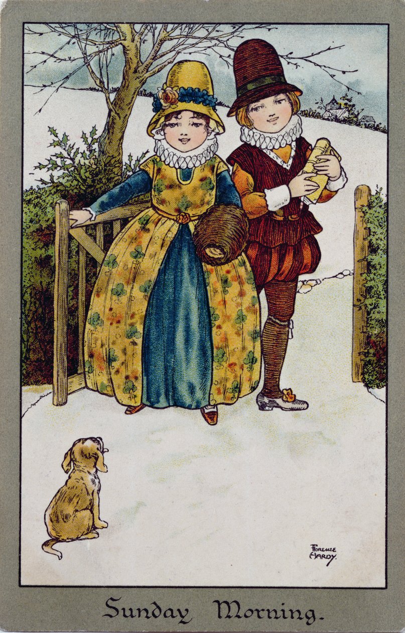 Pazar Sabahı, Viktorya dönemi kartı (renkli litografi) by Florence Hardy