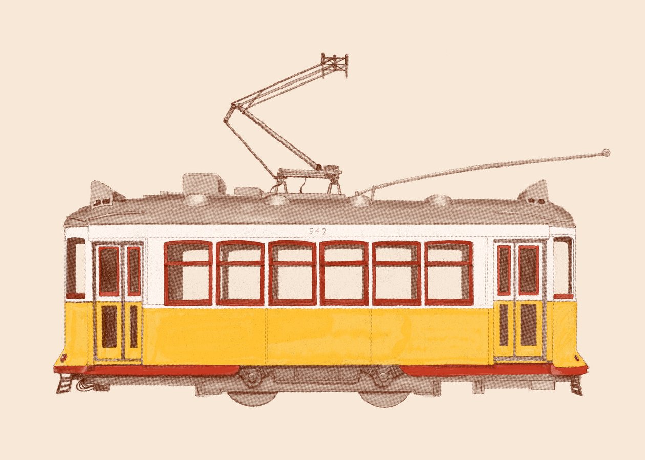 Lizbon - Tramvay, 2020 (kalem, dijital) by Florent Bodart