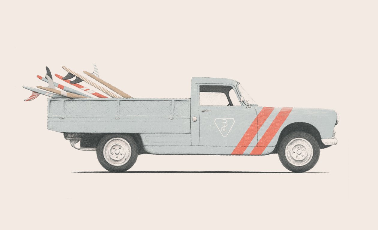 Sörf tahtalı kamyonet, 2019 (kalem, dijital) by Florent Bodart