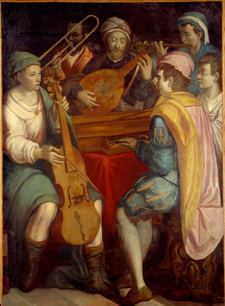 Konser Ud müzisyenleri, epinette, trombon ve viola de gamba. Floransa Okulu 1550-1600